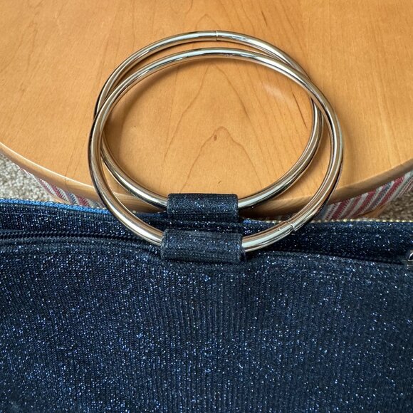 Nina Sandia Blue & Diamond Crystal Embellished Evening Bag w/Silver Rings Handle - Picture 6 of 16